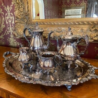 Wallace baroque 5 piece silver plate tea set