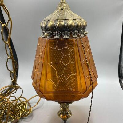 Vintage Mid Century Amber Glass with Diffuser Swag Hanging Lamp 011-1120-00215