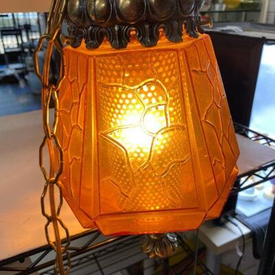 Vintage Mid Century Amber Glass with Diffuser Swag Hanging Lamp 011-1120-00215