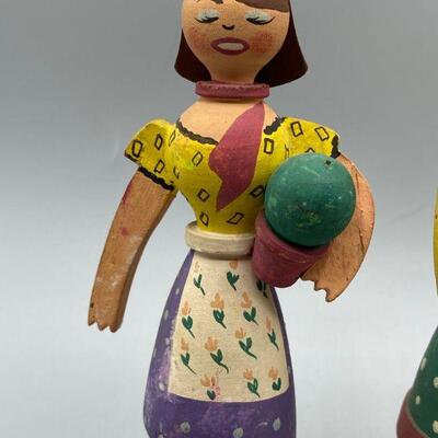 Pair of Folk Art Painted Wood Lady Figurines YD#011-1120-00099