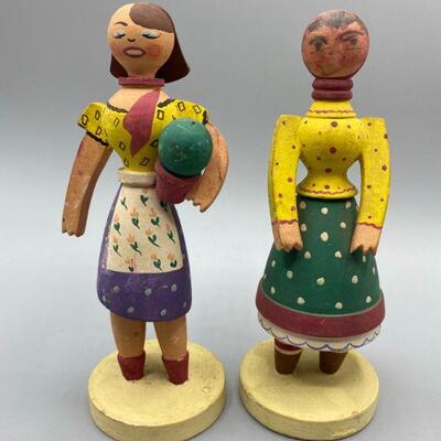 Pair of Folk Art Painted Wood Lady Figurines YD#011-1120-00099