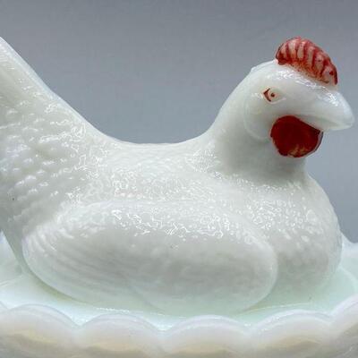 Mini White Milk Glass Chicken in a Basket Dish YD#017-1120-00020