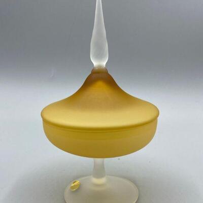 Vintage Amber Frosted Glass Pedestal Candy Dish YD#011-1120-00217