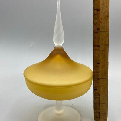 Vintage Amber Frosted Glass Pedestal Candy Dish YD#011-1120-00217