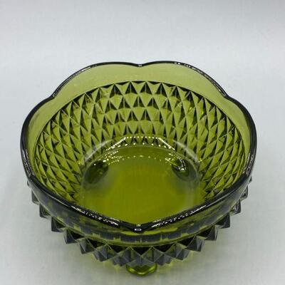 Vintage Olive Green Pressed Glass Footed Candy Bowl YD#011-1120-00219