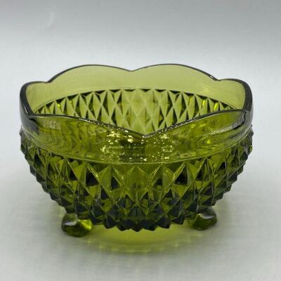 Vintage Olive Green Pressed Glass Footed Candy Bowl YD#011-1120-00219
