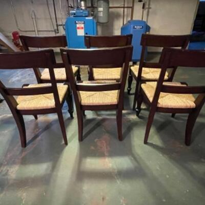 6 wood chairs with rush seats