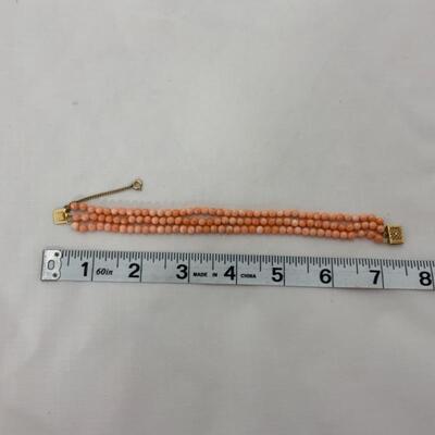 .47. Three Strand | Art Deco | Coral Bracelet | 14k GF Clasp