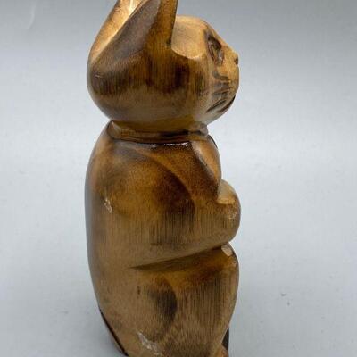 Vintage Hawaii Souvenir Carved Wood Lucky Cat Figurine YD#011-1120-00095