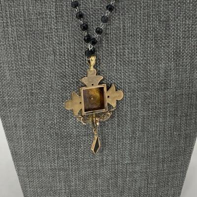 .50. 12k Gold | Onyx & Seed Pearl | Victorian Mourning Pendant