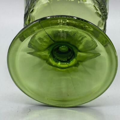 Vintage Green Glass Grapevine Patterned Compote Dish YD#011-1120-00233