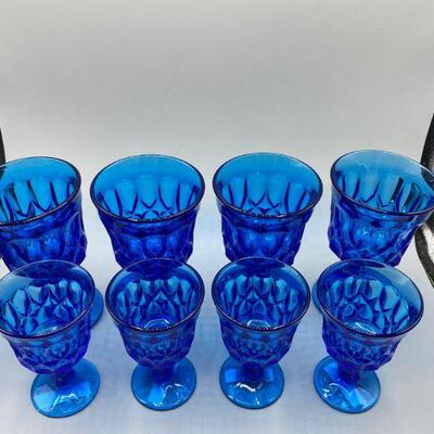 Set of 8 Vintage True Blue Noritake Perspective Pressed Glass Goblets Glasses YD#013-1120-00034