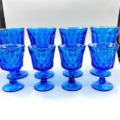 Set of 8 Vintage True Blue Noritake Perspective Pressed Glass Goblets Glasses YD#013-1120-00034