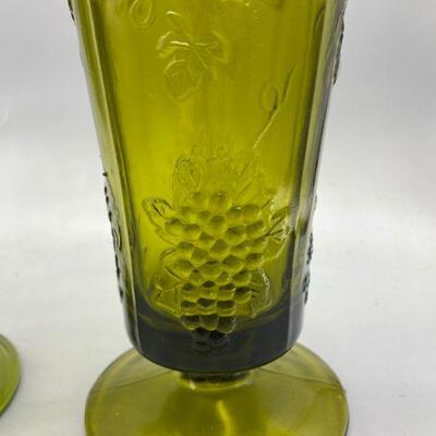 Vintage Olive Green Grapevine Fluted Vases YD#011-1120-00234