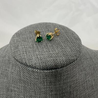 .71. 10K Gold Earrings | Emerald Colored Stone