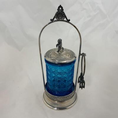 .81. Antique | Victorian | Blue Pickle Castor | Figural Dog Lid