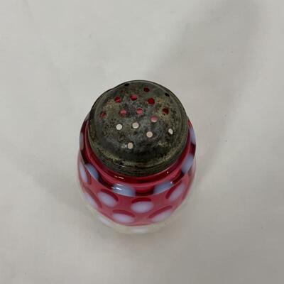 .83. Antique | Opalescent Cranberry Coin-Dot | Sugar Shaker
