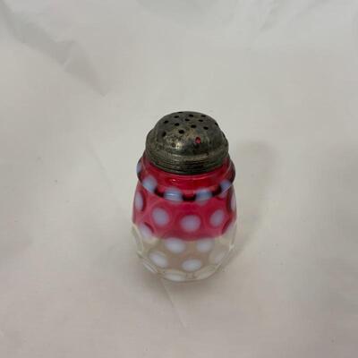 .83. Antique | Opalescent Cranberry Coin-Dot | Sugar Shaker