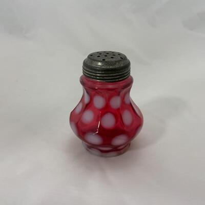 .95. Antique | Cranberry Coin-Dot Sugar Shaker