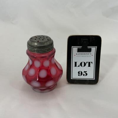 .95. Antique | Cranberry Coin-Dot Sugar Shaker