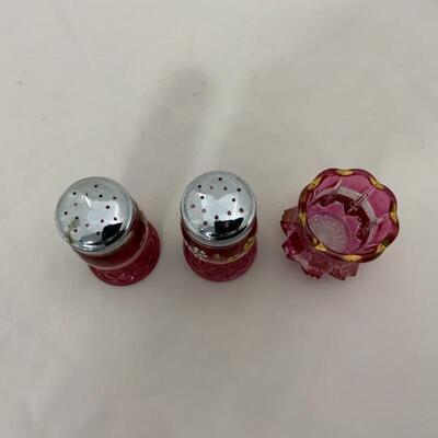 .113. Vintage | Hand-Painted Cranberry | Salt & Pepper | Toothpick