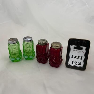 .122. Vintage | HEAVY | Green Opalescent | Ruby | Salt & Pepper Shakers