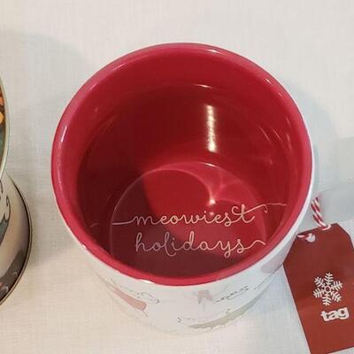 Lot 3: Cat Mug, Tin & Ornaments 