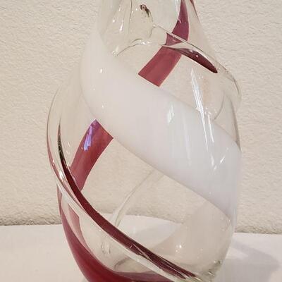 Lot 18: (2) Red & White Swirl Glass Vases