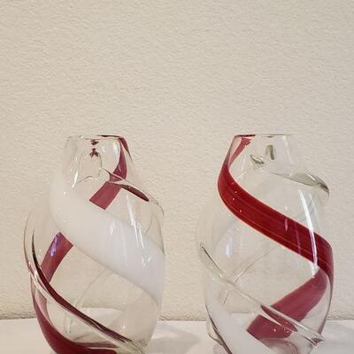 Lot 18: (2) Red & White Swirl Glass Vases