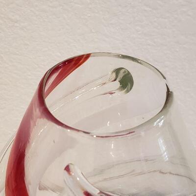 Lot 18: (2) Red & White Swirl Glass Vases