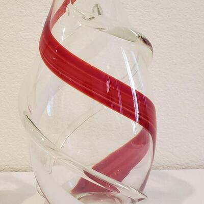 Lot 18: (2) Red & White Swirl Glass Vases