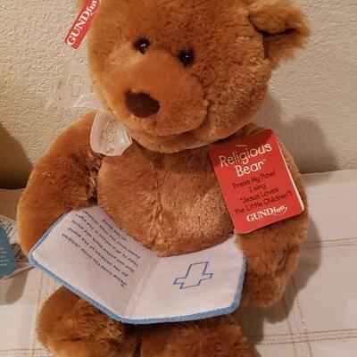 Lot 32: New Gund Religious Bear & New Hallmark Pillow