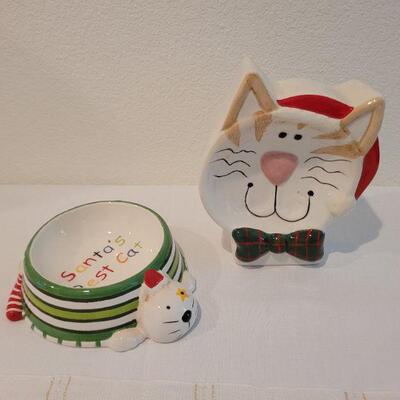 Lot 59: (2) New CHRISTMAS Theme CAT Food/Water Bowls