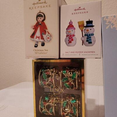 Lot 76: Assorted Christmas Ornaments and LENOX Napkin Rings
