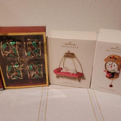 Lot 79: Assorted HALLMARK Christmas Ornaments and LENOX Napkin Rings