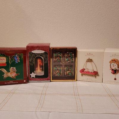 Lot 79: Assorted HALLMARK Christmas Ornaments and LENOX Napkin Rings