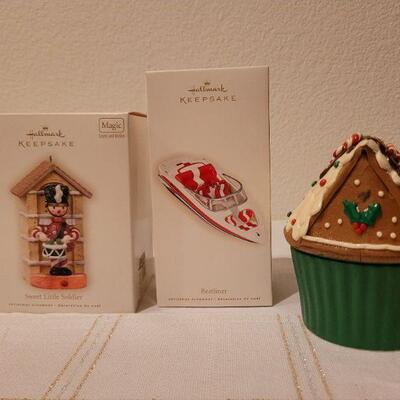 Lot 84: Assorted HALLMARK Christmas Ornaments + Trinket Box