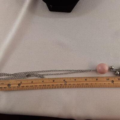 Silvertone Big Pink Bead Necklace