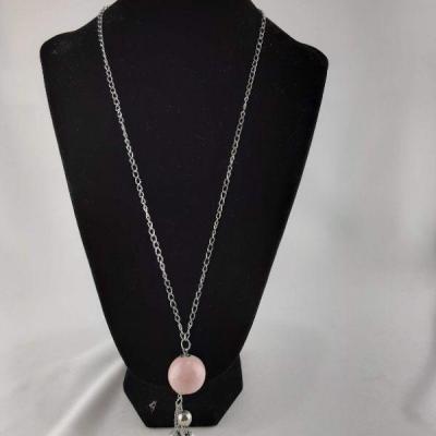 Silvertone Big Pink Bead Necklace