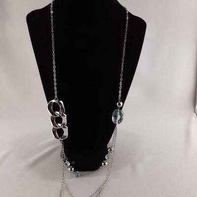Silvertone Blue Beads Necklace