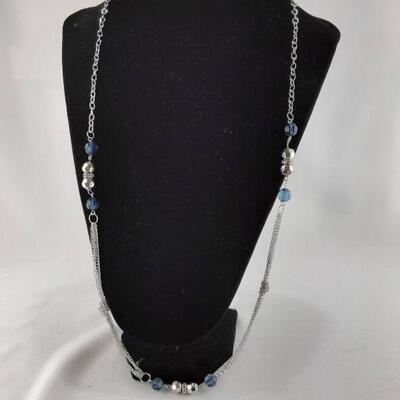 Blue and Silvertone Beads Necklace