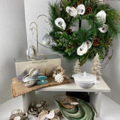 K - 101  Mariposa Decorative Oyster Shells & Nancy Hammond Oyster Shell Ornaments & Oyster Shell Wreath