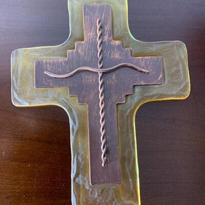 Glass Cross with Copper inlaid