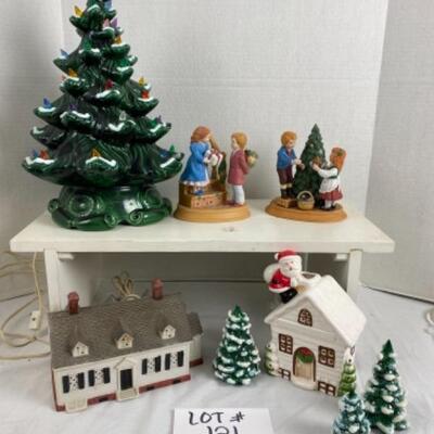 J - 121. Porcelain Musical Christmas Tree & Houses