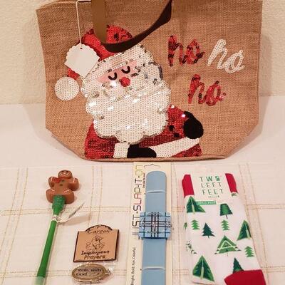 Lot 232: NEW Santa Tote, Inspirational Token, Socks, Watch and Pen