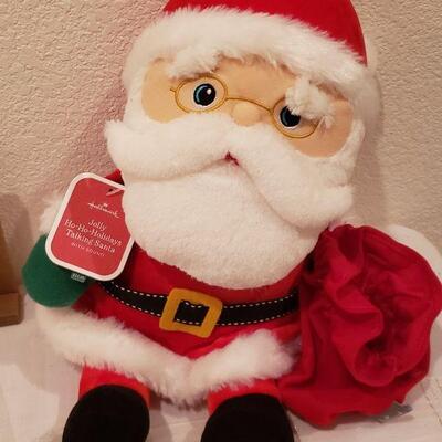 Lot 235: NEW (3) Christmas Stockings, Santa Plushie & JOY Sign