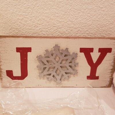 Lot 235: NEW (3) Christmas Stockings, Santa Plushie & JOY Sign