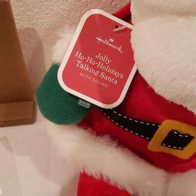 Lot 235: NEW (3) Christmas Stockings, Santa Plushie & JOY Sign