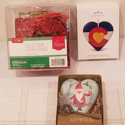 Lot 241: New Hallmark Colorado Christmas Ornament,  Santa Keepsake, and Merry Christmas Garland