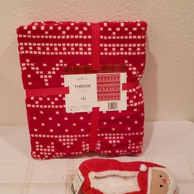 Lot 243: NEW Hallmark Holiday Throw and Slippers 